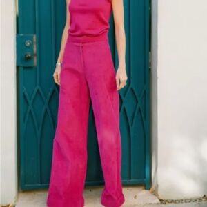 High-Rise Wide-Leg Corduroy Pants in Fuchsia